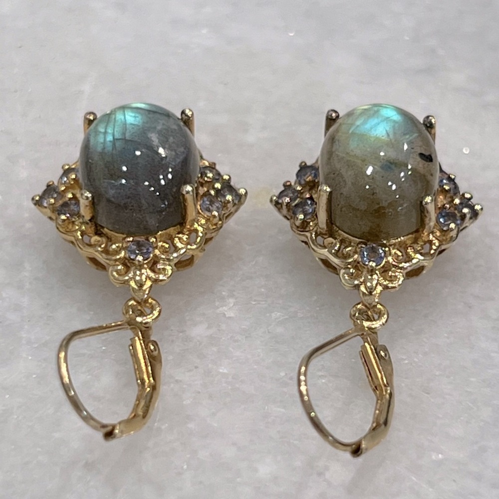 Malagasy Labradorite Catalina Iolite YG Sterling Silver Lever Back Earri… - Picture 4 of 15